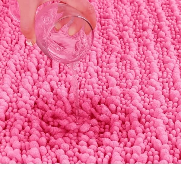 Blød Chenille Bademåtte 40x60cm, Skridsikker, Pink, til Badeværelse Køkken