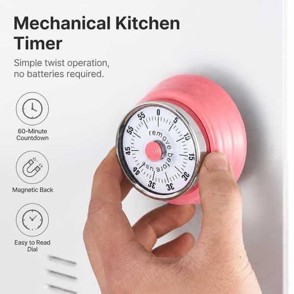Mekanisk kjøkkentimer i rustfritt stål, påminnelse for baking, tidsstyring