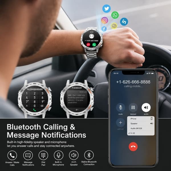 Smartwatch för män med Bluetooth-samtal, 1,39\" hälsospårare, blodtryck, SpO2, sömnmonitor, hjärtfrekvens