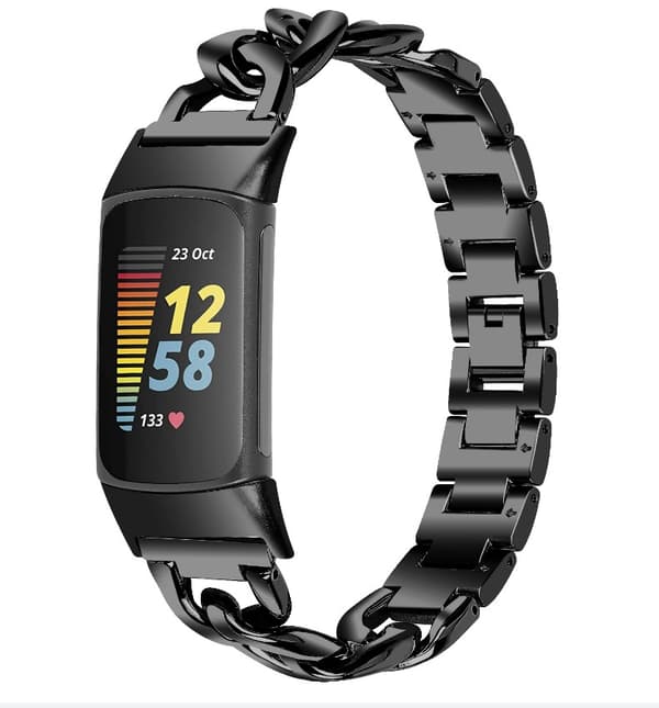 Rustfrit stålbånd kompatibelt med Fitbit Charge 5, sort, 19,5x1,8 cm, cowboykædedesign