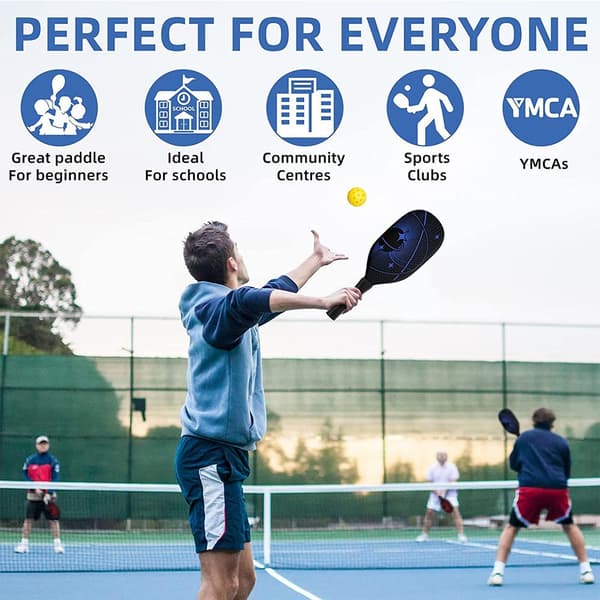 Pickleballsett, glassfiberracketer, 2-racket, 4 baller, bæreveske, flerfarget