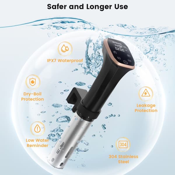 WiFi Sous Vide-kokare, 1100W Precision Immersion Circulator, IPX7 Vattentät, Digital Display, Appkontroll Black