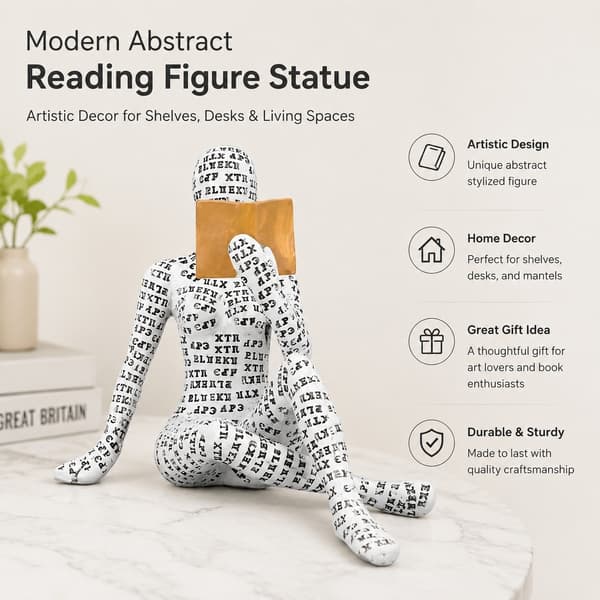 Lesende kvinne-tenkerstatue, harpikspulpfigurdekor for hjemmekontorbibliotek
