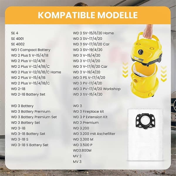 Støvsugerposer Filter Egnet til Karcher KFI 357 KFI357 KA 40 Erstatningspose til Karcher 2.8