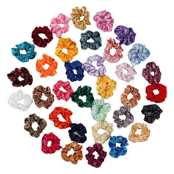 35 stk. sateng-scrunchies for damer, elastisk hårstrikk, knutefrisyre, fargerik