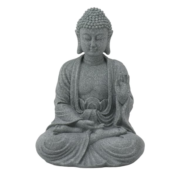 Grön sandsten Buddha-staty, sittande buddhistisk figurprydnad för vardagsrum och innergård