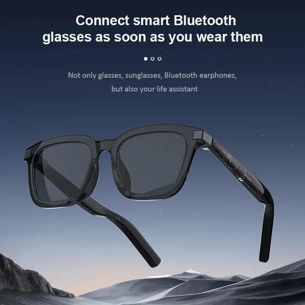 Smarte briller med UV400-beskyttelse, Bluetooth 5.3, berøringskontroll, vanntett, AI-assistent, magnetisk lading