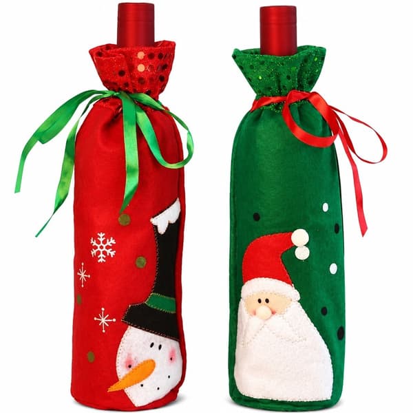Snögubbe Vinflaskskydd, Juldekoration, Festlig Flaskskydd, Röd & Grön