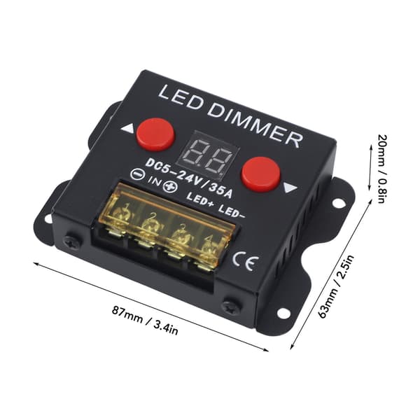 LED-lysbåndsdæmper, DC 5-24V 35A PWM-dæmpningscontroller med digitalt display, metalskal