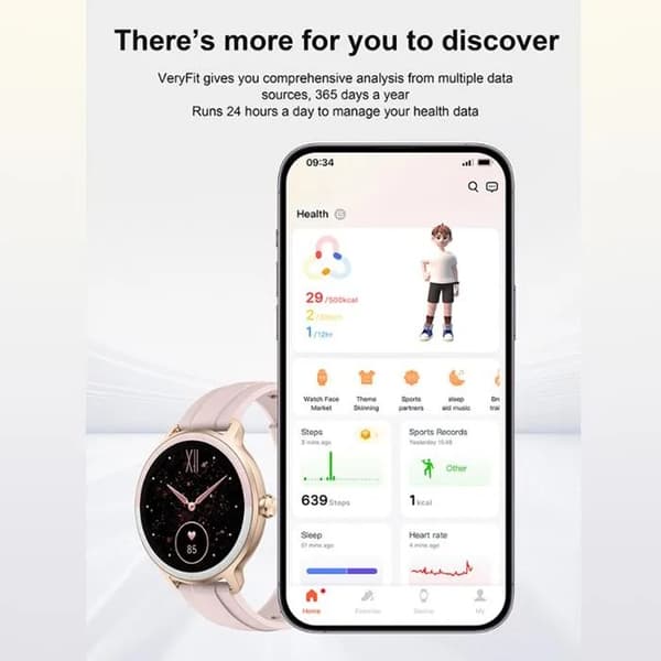 Dame Smartwatch, 1,27\" Touchskærm, Sundhedsmonitor, Puls, Blodilt, Søvntracker, Bluetooth Opkald, Sort