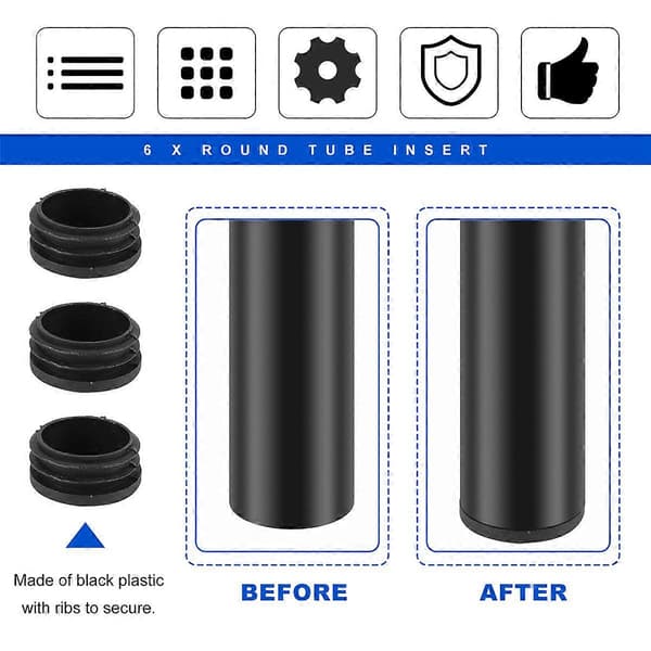 6 stk. plastik blindprop til rør, rørindsats, dæksel 40 mm Black
