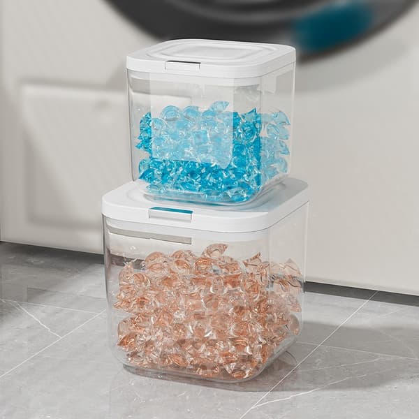 Förvaringslåda för tvättmedel, 2,5L fyrkantig liten, trycköppning, transparent plast, fuktsäker 6L Rectangular Medium