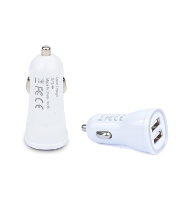 Dubbel USB Billaddare 5V 2.4A, Vit, Snabbladdning med LED-indikator