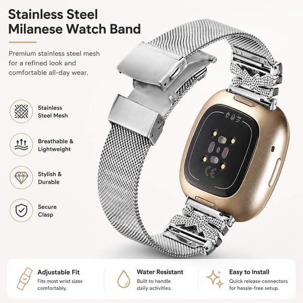 Klokkerem i rustfritt stål for Fitbit Versa 3/4/Sense 2, sølv