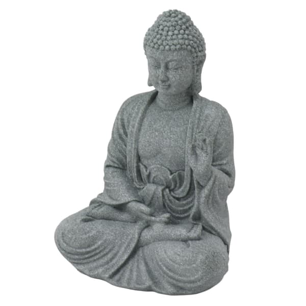 Grön sandsten Buddha-staty, sittande buddhistisk figurprydnad för vardagsrum och innergård