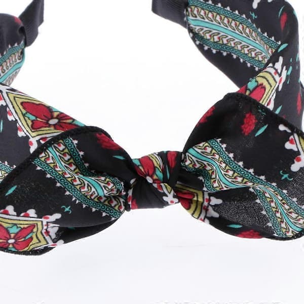 Boho Blomster Sløjfe Hårbånd, Håndlavede Søde Sløjfe Hårbøjler til Kvinder Black