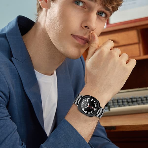 Urrem i rustfrit stål til Samsung Galaxy Watch Ultra 47MM, Iron Man-stil, sort