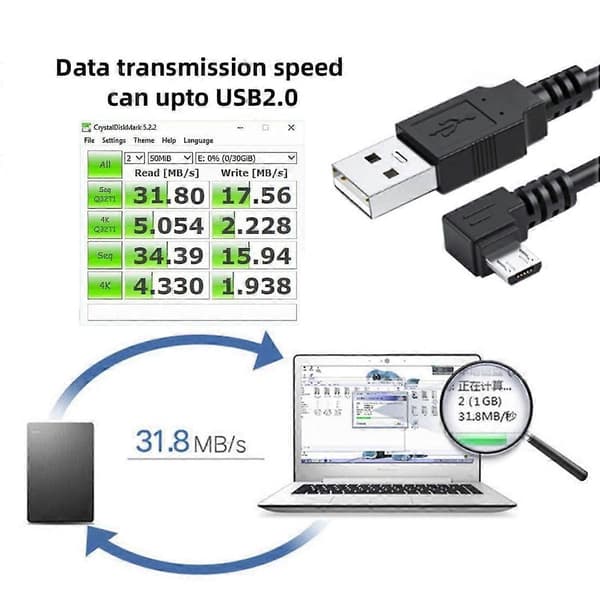 CY 1.0M Venstrevinklet 90 Graders Micro USB 5Pin til USB 2.0 Data Opladerkabel til Telefon Tablet