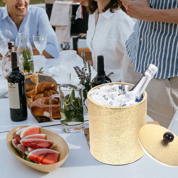 Isspand i rustfrit stål med låg, vinkøler, håndtag, whiskydekanter