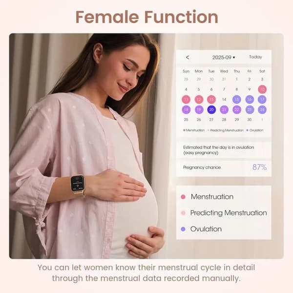 Dam Smartwatch, 1.83\" HD-skärm, Bluetooth 5.2 Samtal, Puls- & SpO2-mätare, Roséguld