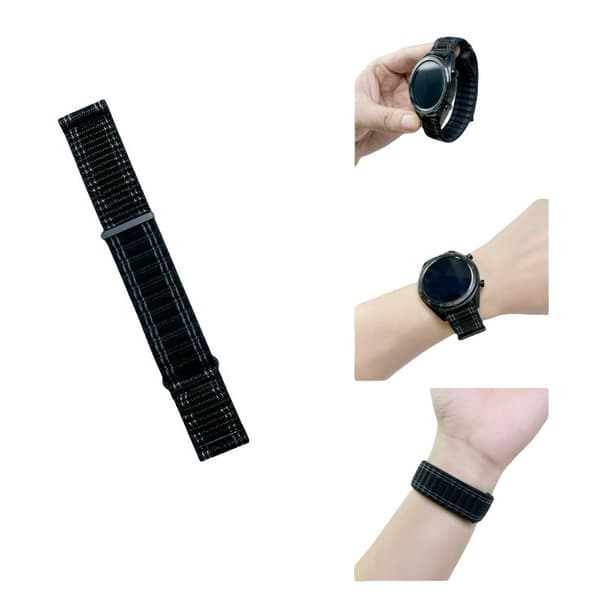 22mm nailoninen kellonranneke Huaweille, universaali, musta