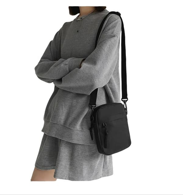 Nylon Crossbody Telefonveske, Svart, Justerbar Stropp, for Reise, Daglig