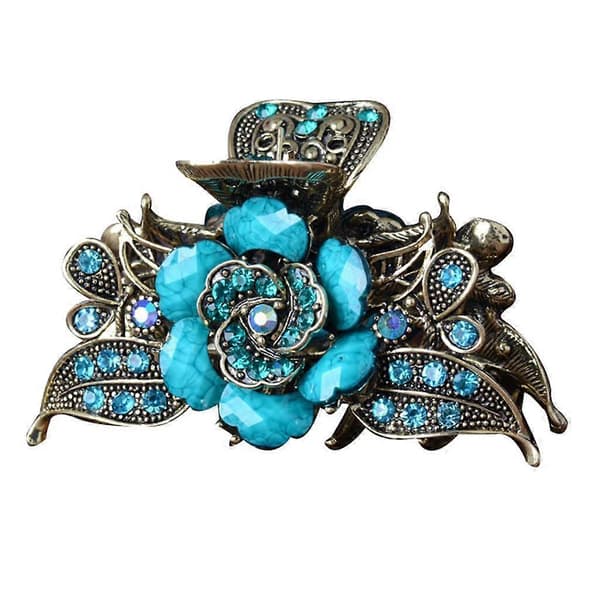 Retro Blomst Hårklype Rhinestone Hårklype Hårtilbehør Blue