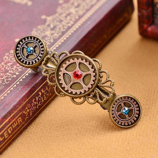Glitrende Krystal Gear Hårklemme til Steampunk 3 Pcs