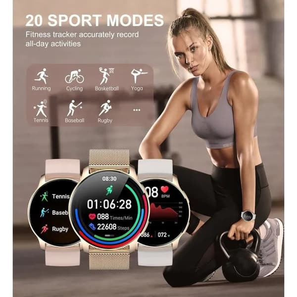 Smartwatch til kvinder med Bluetooth-opkald, 1,32\" pulsmåler, søvn, skridttæller, SpO2, kvindelig sundheds-tracker