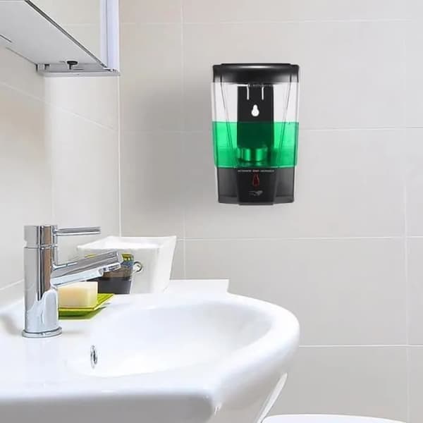 Väggmonterad Beröringsfri Tvåldispenser 700ml, Infraröd Sensor, för Kök & Badrum, Svart