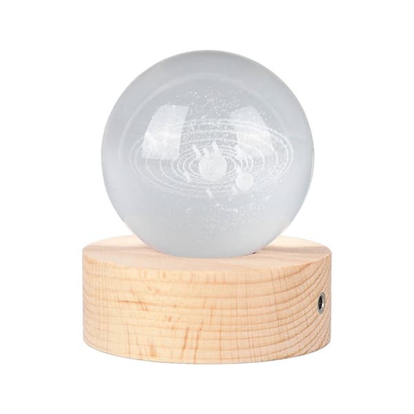 3D Krystallkule Nattlys, 6 cm, Lysende Solsystem Astronomisk Skulptur, Klar Rund