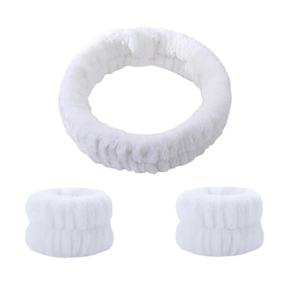 Gjenbrukbart Spa Hodebånd Håndleddsvaskebånd Ansiktsvask Sett Inkluderer 1 Mikrofiber White