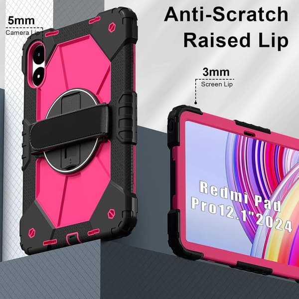 Etui til Xiaomi Redmi Pad Pro 12.1 2024, støtsikkert anti-fall, svart/rosa