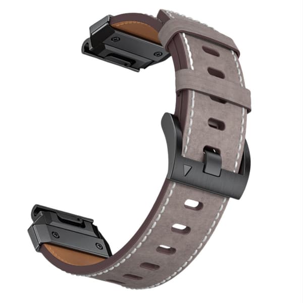 Ægte læderrem til Garmin Fenix 8/7X/7/6/5/965, grå, 22mm