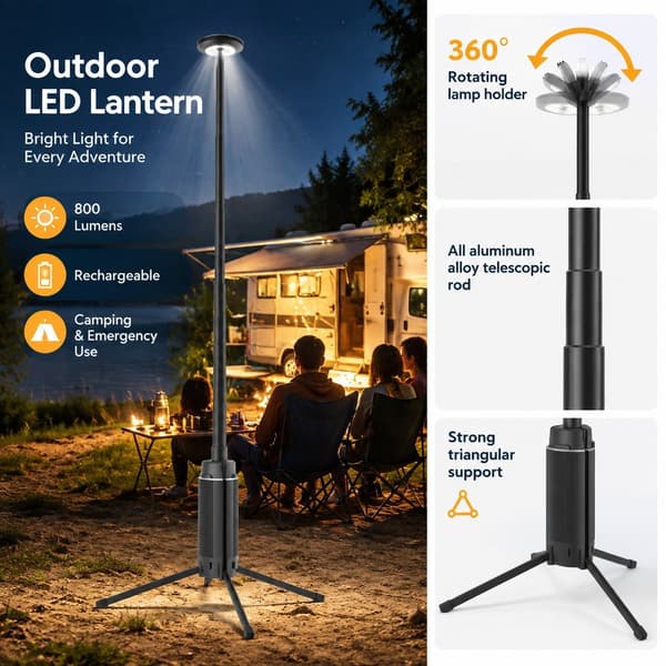 Camping-LED-arbeidslys, 800 lumen, oppladbart, svart, nødbelysning for vedlikehold White + Yellow, Dimmable