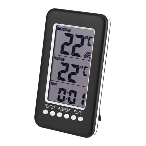 LCD Digitalt Innendørs Utendørs Termometer Klokke, Trådløs Temperaturmåler