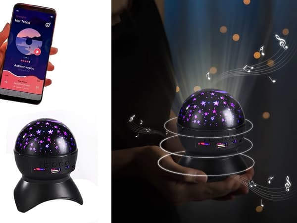Stjerneprojektor Nattlys, LED Bluetooth-høyttaler, USB, Stjernehimmeleffekt, Barnerom