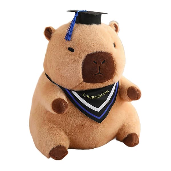 Examens Capybara Gosedjur med Studentmössa, Examenspresenter Barnrum 30cm blue collar