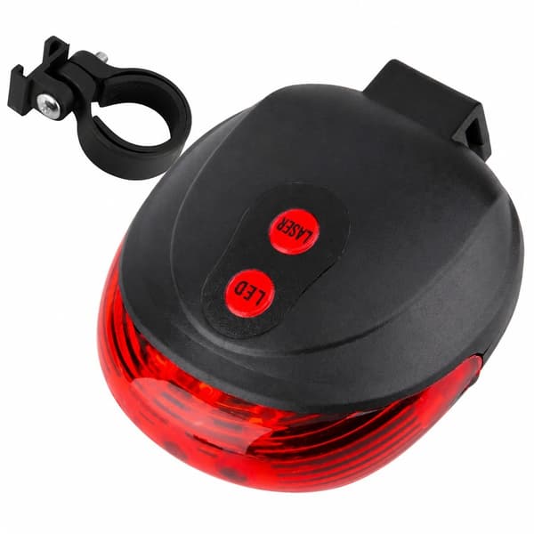 5 LED Laser Line Cykelbaglygte, Rød Laser, Sort, Universal Montering, Trafiksikkerhed