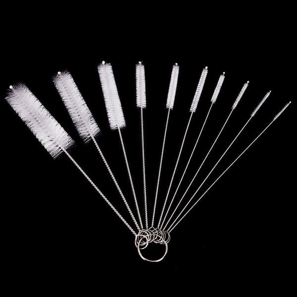 Sugrörsrengöringsborstset, 10-pack, vit, rostfritt stål & nylon, för flaskor & små redskap