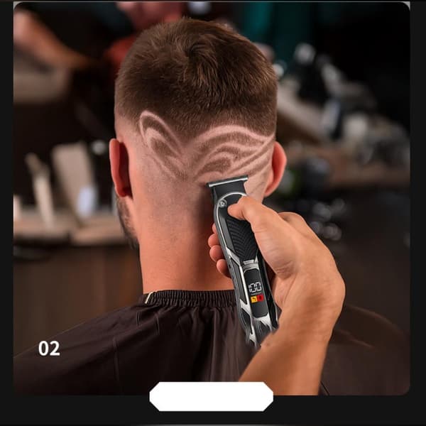 Professionel Hårklipper, Rustfrit Stål, Genopladelig Trådløs Trimmer til Mænd, Stille