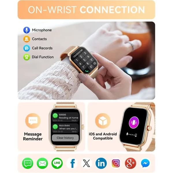 Smartwatch med Bluetooth-samtal, 1,85\" skärm, puls, SpO2, sömnspårning, stegräknare