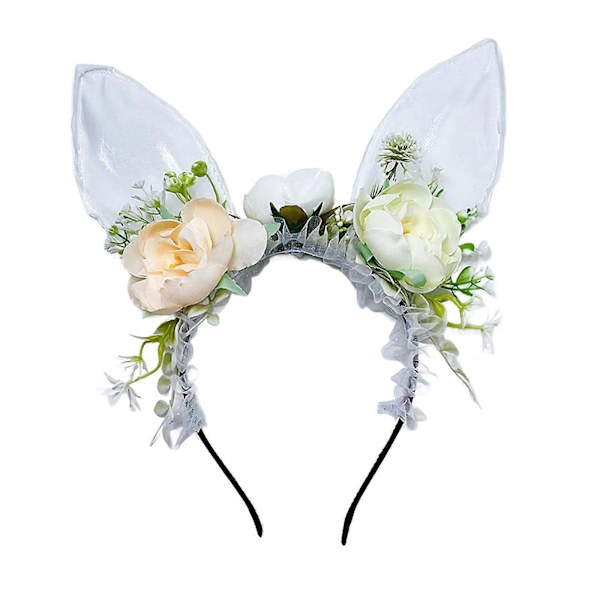 Påskehareører Hodebånd Hodeplagg for Kvinner Jenter Blomsterhårbånd Hår White
