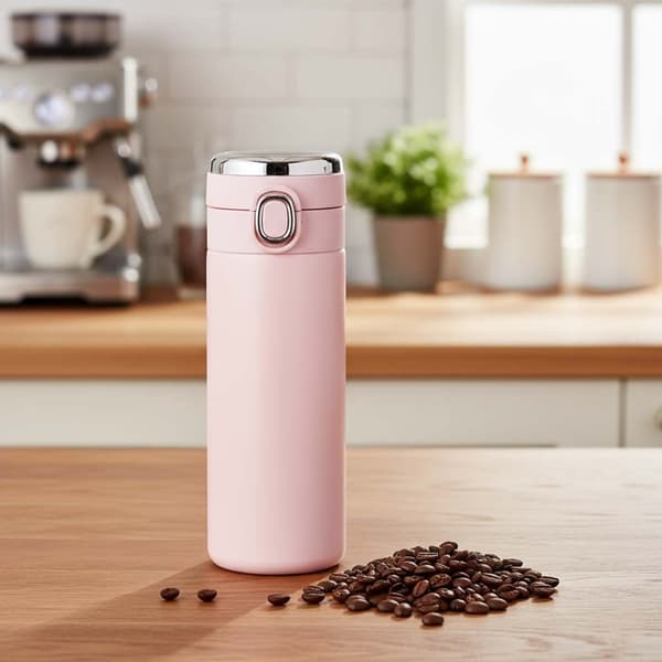 LED Termokopp, 420 ml, Rosa, Isolert Reisekopp i Rustfritt Stål