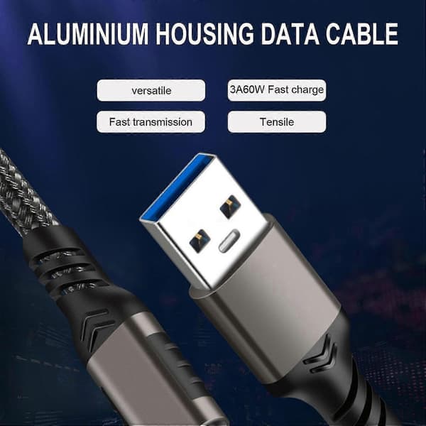 USB A til USB C Kabel USB 3.2 10 Gbps USB C Datakabel 20V 3A 60W Hurtigopladning til USB C Mobiltelefon Ekstern SSD 2m