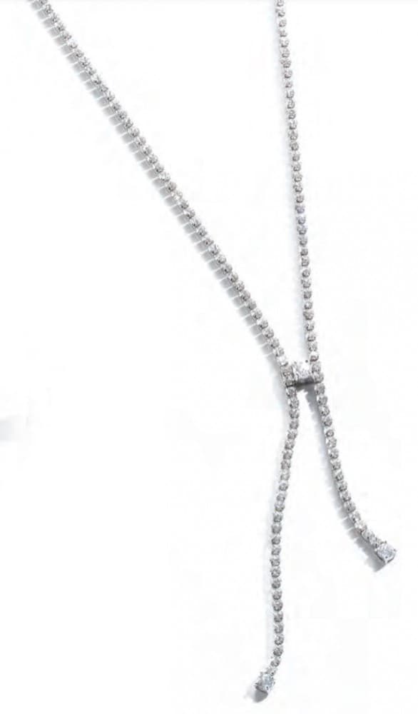 Silverfärgat halsband med vit sten, rostfritt stål, 46cm