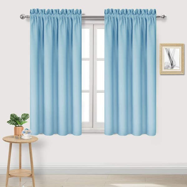 Helt mörkläggande gardiner 100 % opaka, svart sidenpolyester, värmeisolering, energibesparande, sovrum & kök 38x63 in Light Blue