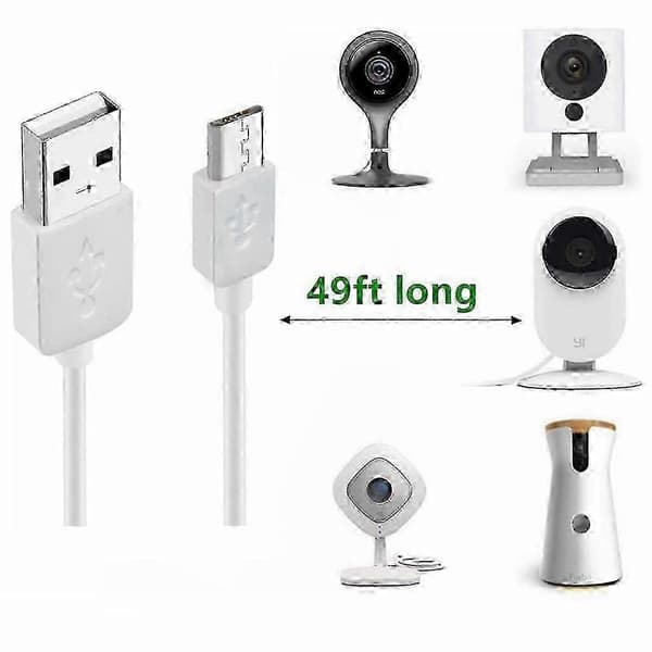 ZENGO Lang USB til Micro USB-kabel for CCTV-kamera, tykt materiale, hurtiglading, innebygd spenningsforsterker