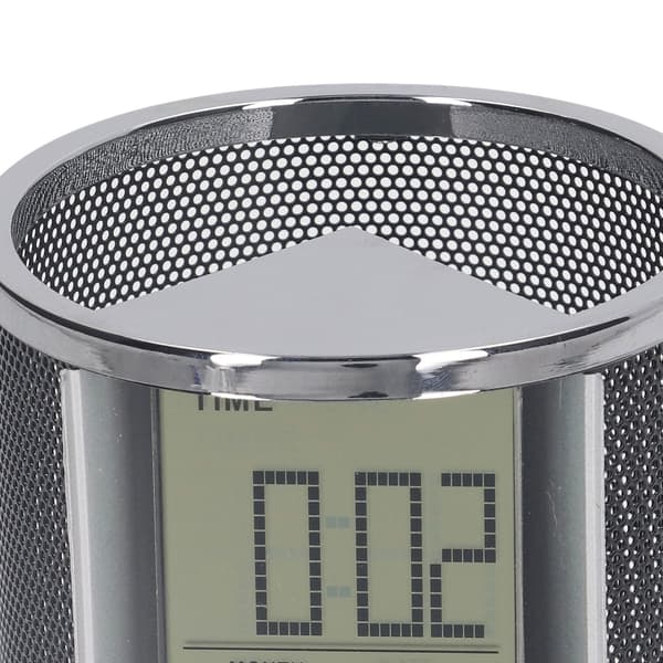 Digital väckarklocka pennhållare, evighetskalender, multifunktionell elektronisk klocka, svart