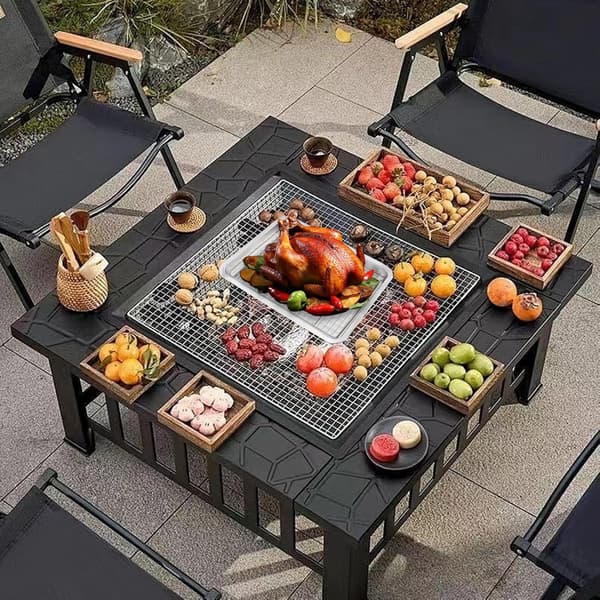 Set med 2 rektangulära grillkorgar, rostfritt stål, non-stick, låg kant, platt botten
